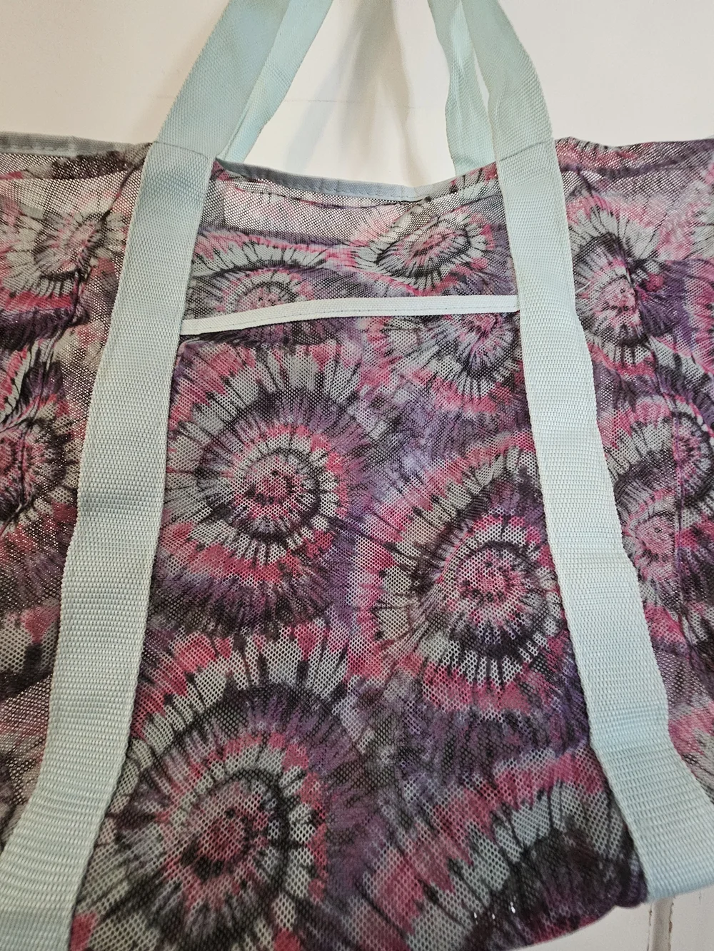 Light Blue-Handled Tie-Dye Tote Bag